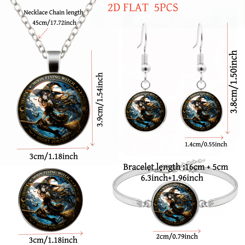 5pc Flying Witch Themed Jewellery Set